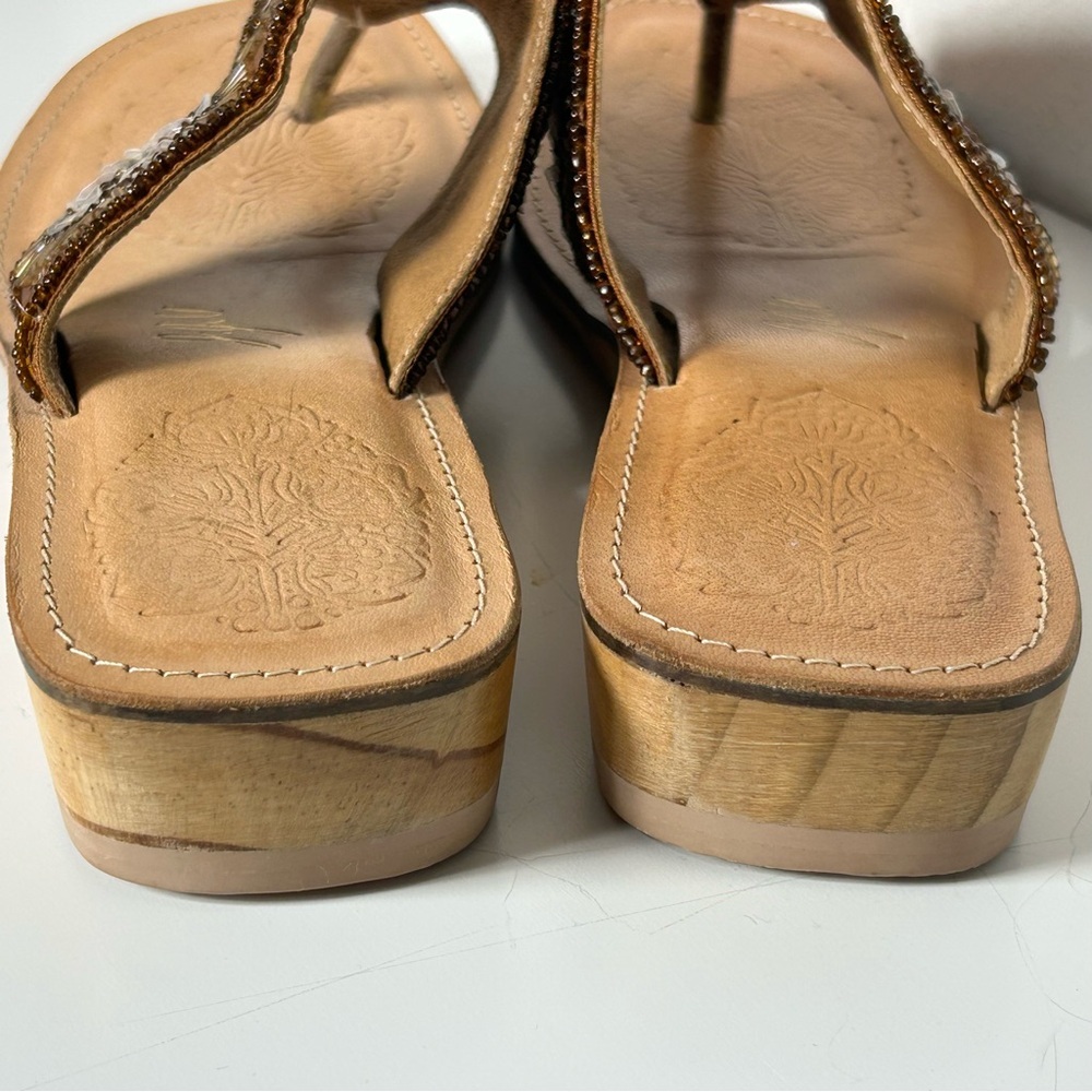 J. Jill Brown Beaded Leather Sole Bohemian Flip Flop Thong Sandals Size 8 - Picture 3 of 14